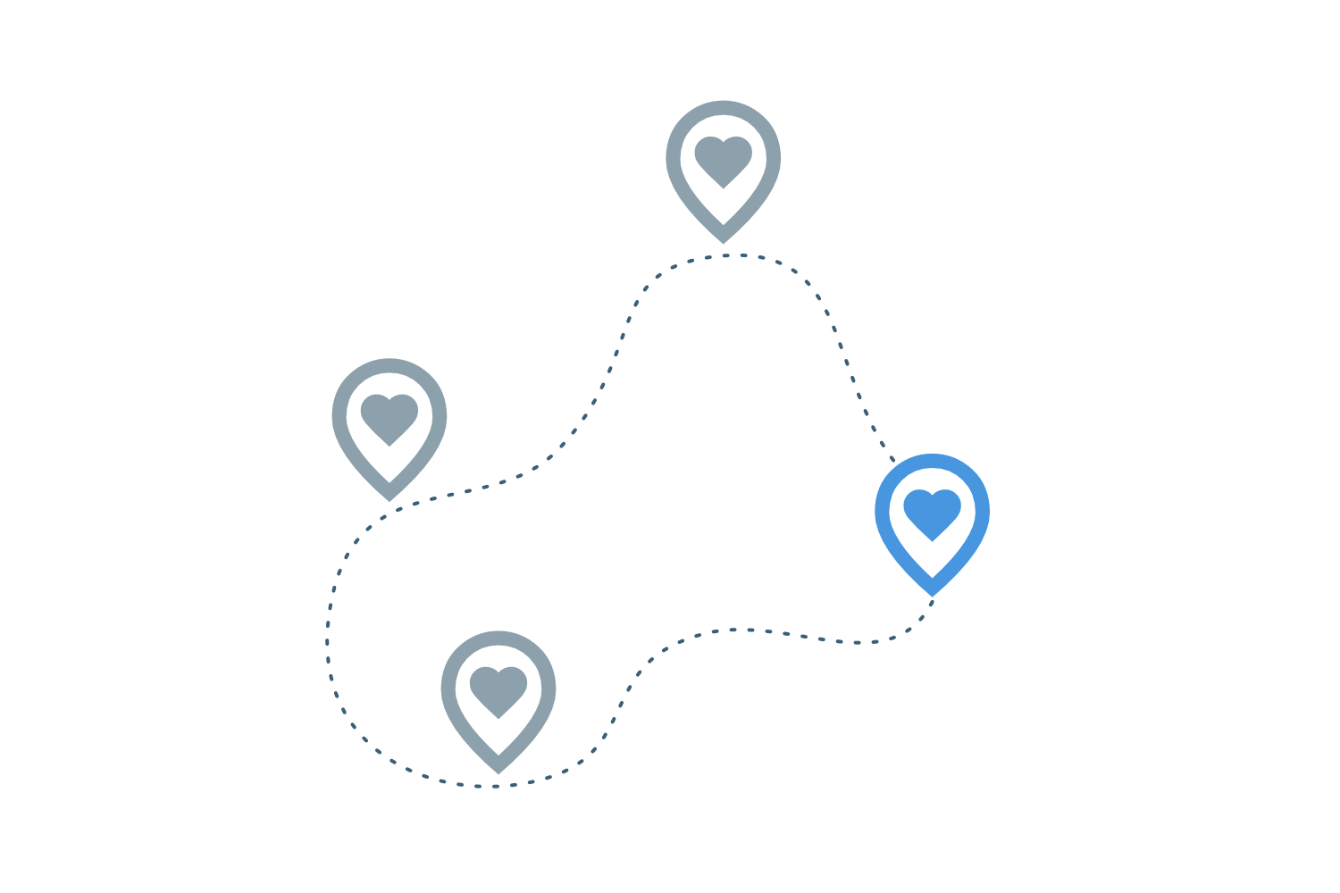 Route and markers with hearts